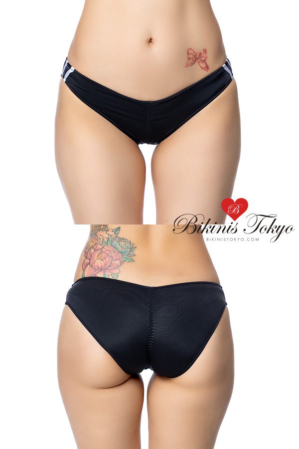 柔らかストレッチ素材センターシャーリング食込み加工ローライズブルマ・ブラック