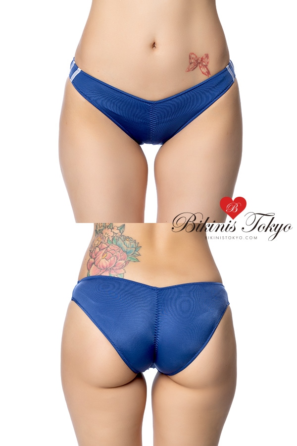 柔らかストレッチ素材センターシャーリング食込み加工ローライズブルマ・ブルー