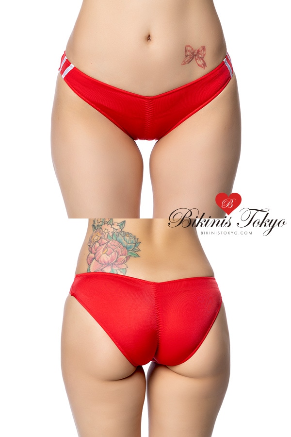 柔らかストレッチ素材センターシャーリング食込み加工ローライズブルマ・レッド