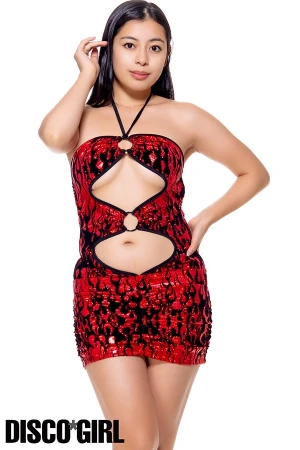 Oリングフロントオープンボディコン・ラメフレームレッド