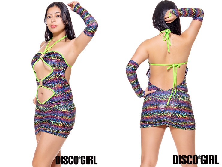 Oリングフロントオープンボディコン・グラデーションベースチータライム