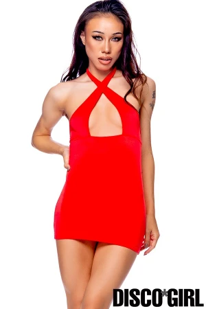 クロスホルターネックボディコンシャス・レッド