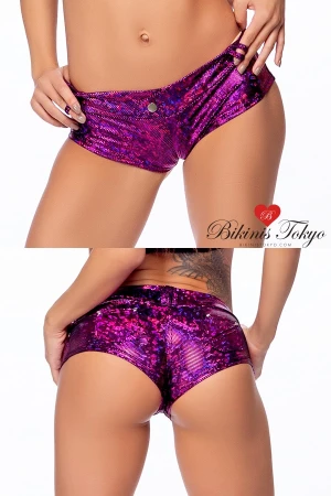 マイクロミニ ホットパンツ・パープルブラックラメ
