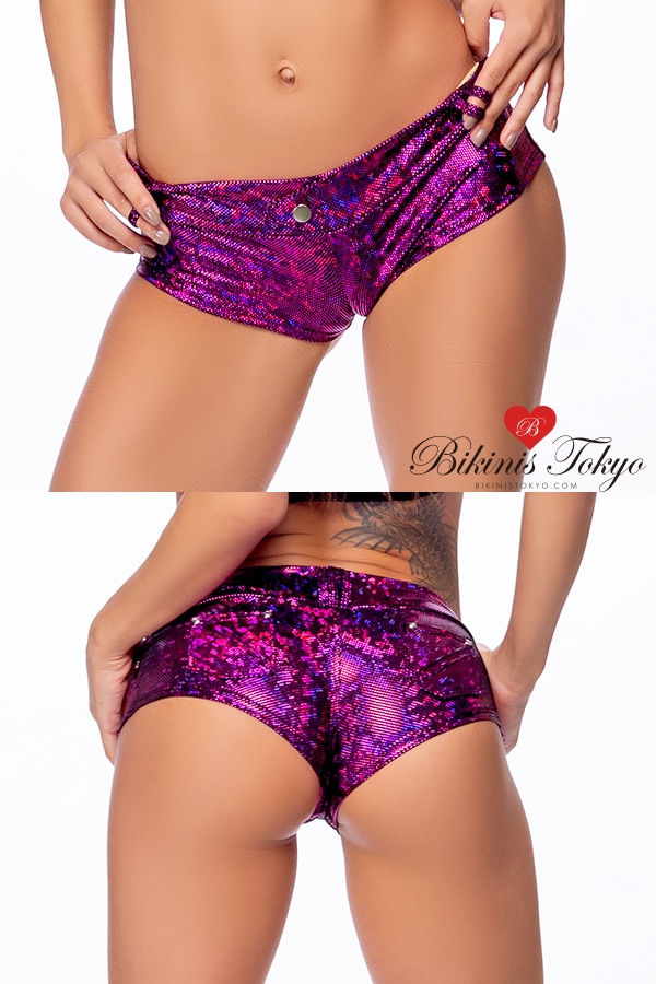 マイクロミニ ホットパンツ・パープルブラックラメ