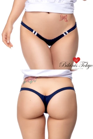 極浅ローライズライン入りブルマTバックパンティ・紺