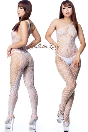 レオパードダイヤモンドネットボディストッキング・ホワイト