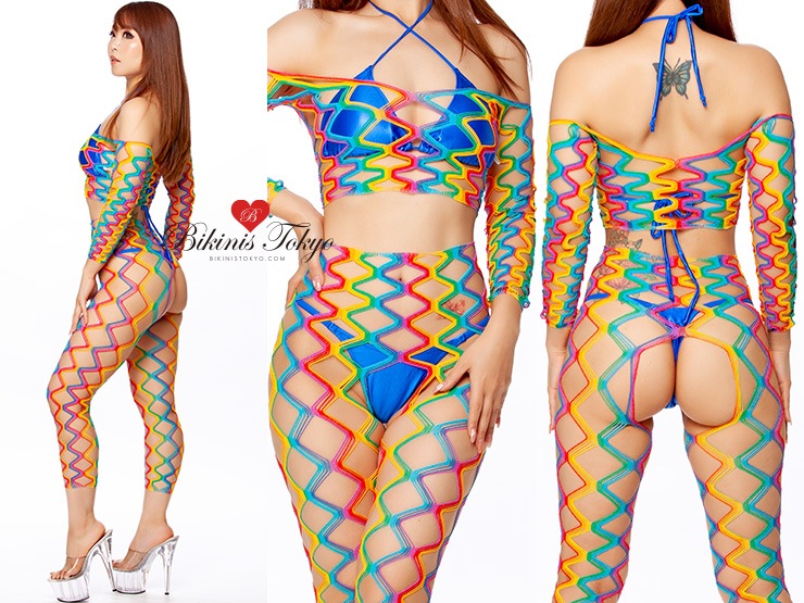 レインボーWクロス網ネットトップレギンスセット