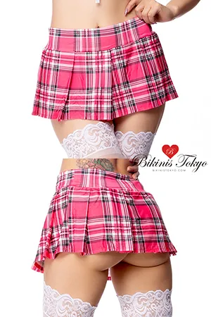 チェック柄ストレッチプリーツスカート・ホットピンク2