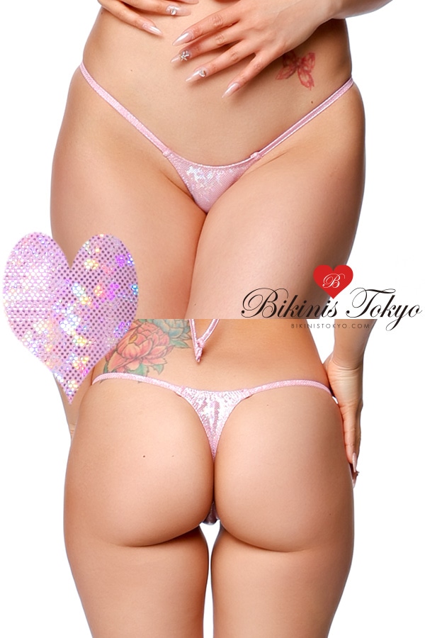 【BikinisTokyoオリジナル】マイクロTバックショーツ・ホログラムラメベビーピンク