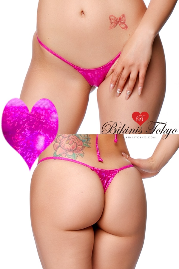 【BikinisTokyoオリジナル】マイクロTバックショーツ・ホログラムラメホットピンク