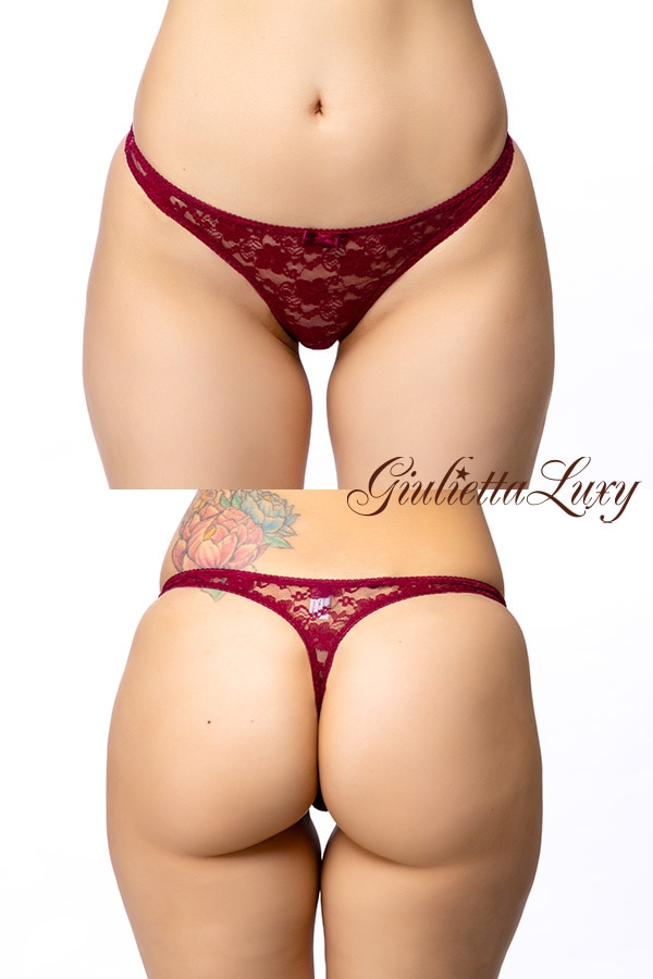 【ユニセックス】総レースTバックショーツ・ワイン