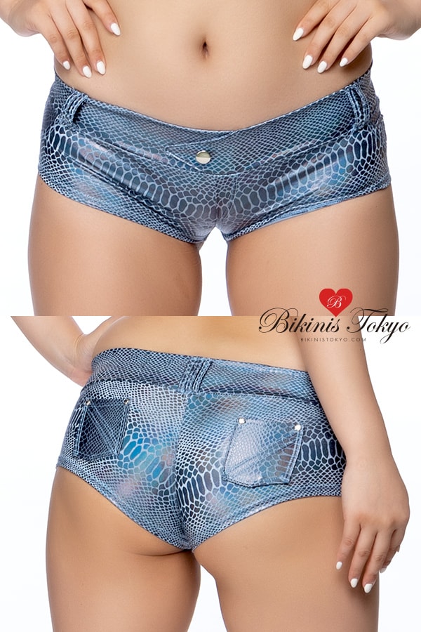 マイクロミニ ホットパンツ・スネークグレーブラック