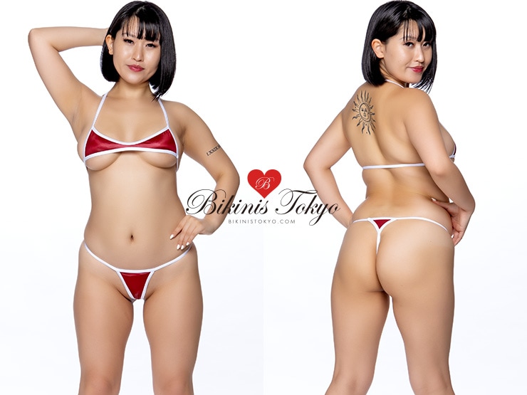 変形ブラとTバックショーツのミニビキニセット・エンジホワイト