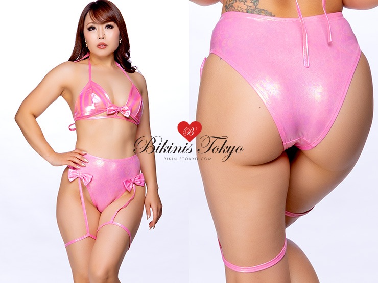 リボン付きハイウエストボトム・ラメピンク