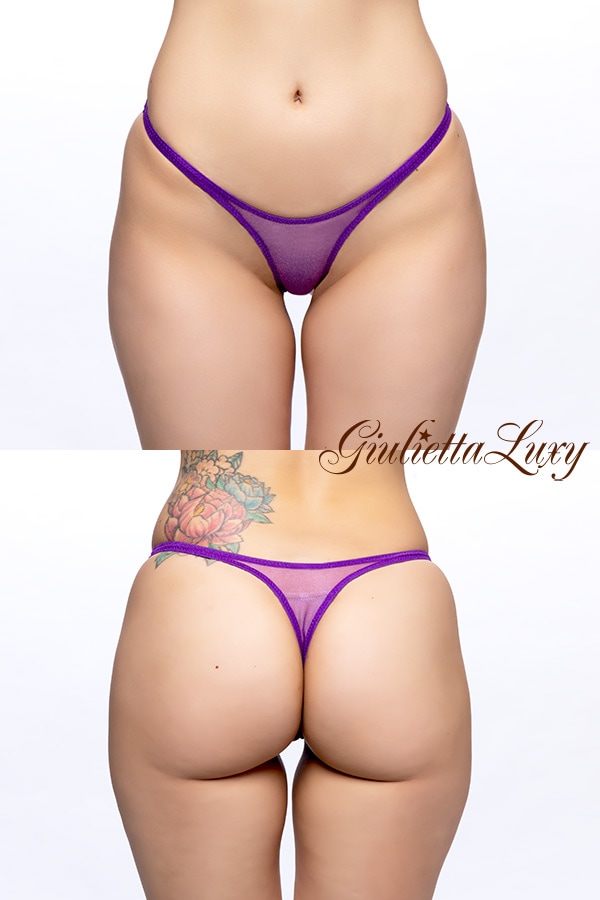 スケスケチュール素材ハイレグTバックショーツ・パープル