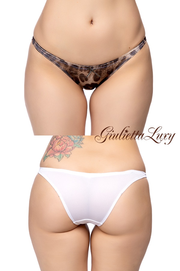 ヒョウ柄メッシュ生地極小極浅スキャンティ・ホワイト