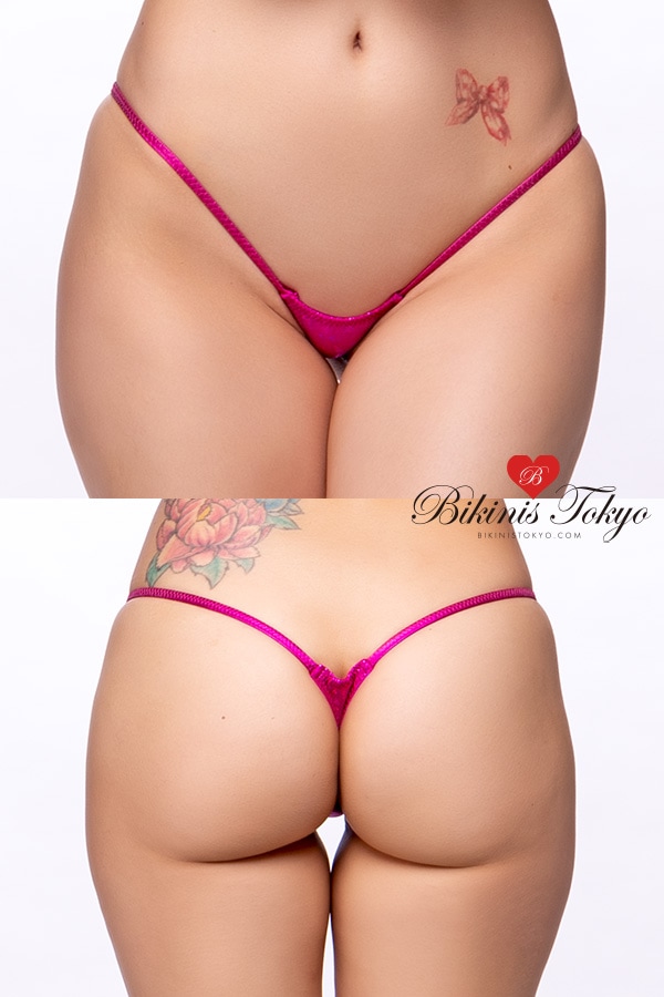 【BikinisTokyoオリジナル】極小マイクロTバックショーツ・サイドメタリックホログラムラメホットピンク