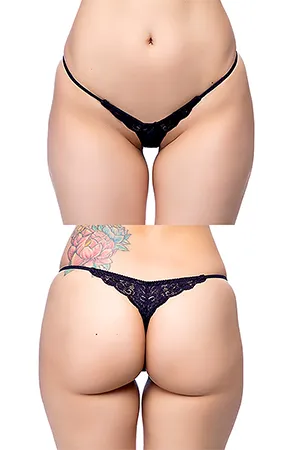 TフロントバックレースTバックショーツ・ブラック