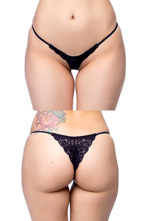 Tフロントバックレースハーフバックショーツ・ブラック