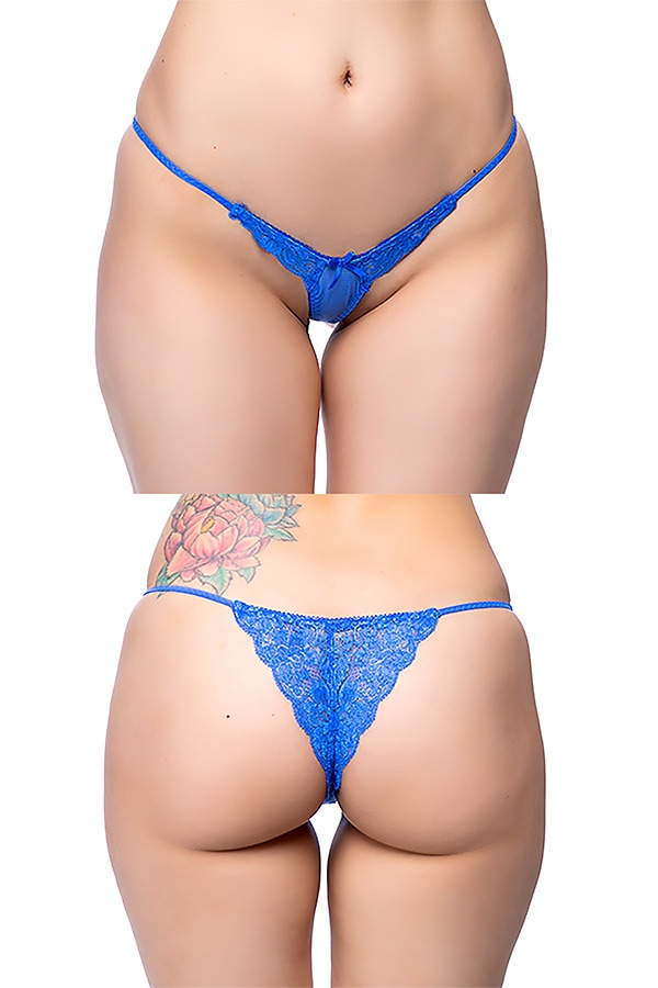 Tフロントバックレースハーフバックショーツ・ブルー