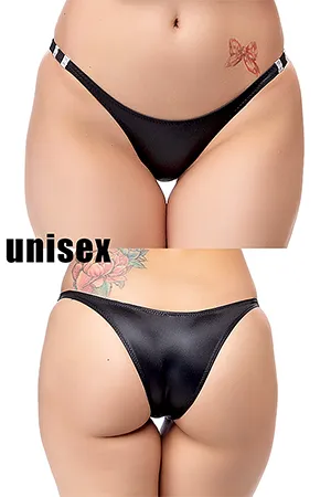 【ユニセックス】スーパーウェット素材サイド細めハーフバックブルマショーツ・ブラック