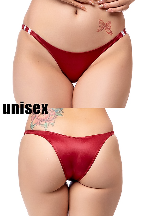 【ユニセックス】スーパーウェット素材サイド細めハーフバックブルマショーツ・エンジ