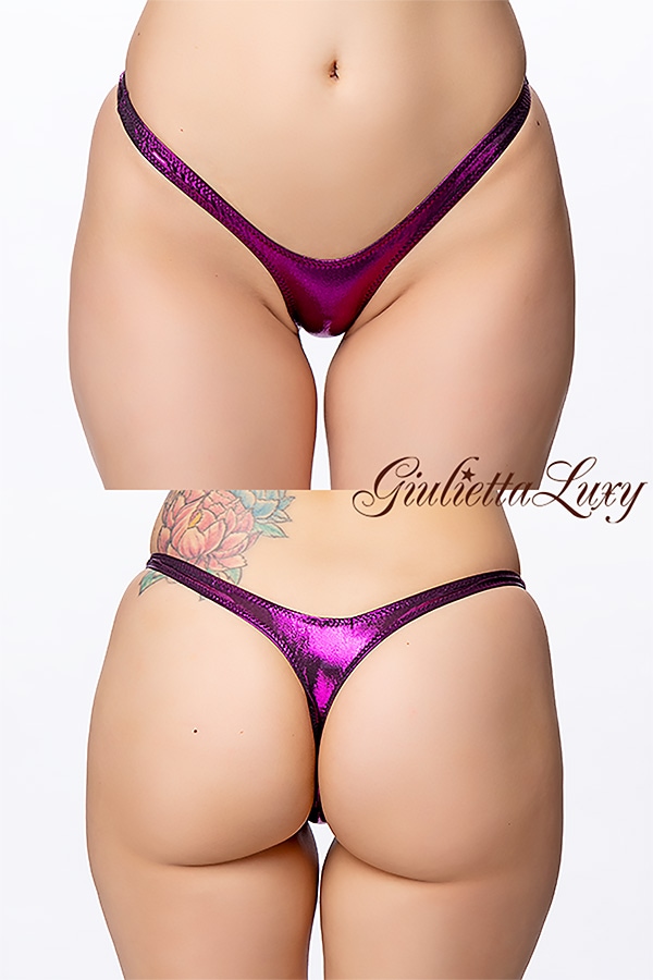 ギラギラシースルーハイレグTバックショーツ・パープルラメ
