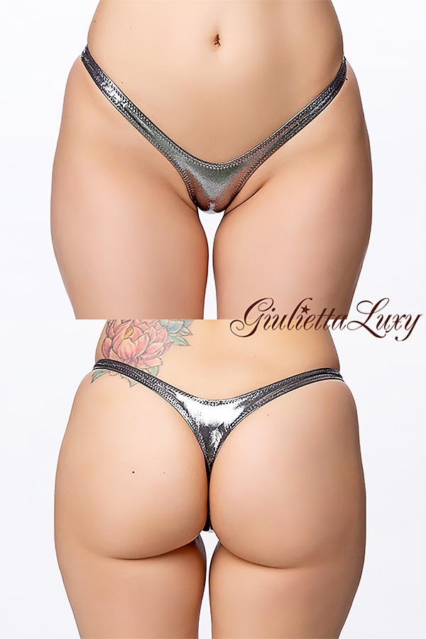 ギラギラシースルーハイレグTバックショーツ・ガンメタルラメ