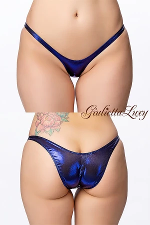 ギラギラシースルーハイレグハーフバックショーツ・ブルーラメ