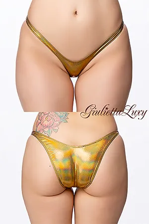 ギラギラシースルーハイレグハーフバックショーツ・ゴールド虹色ラメ