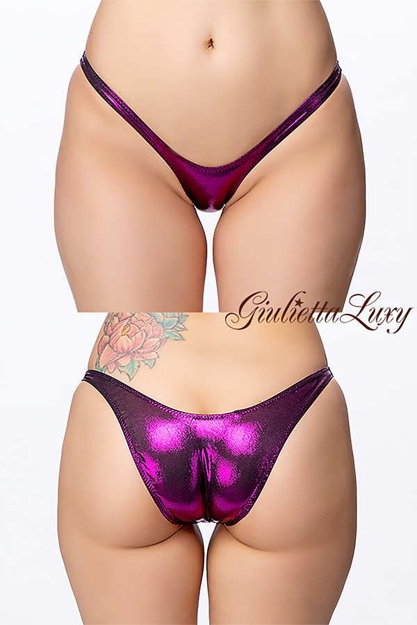 ギラギラシースルーハイレグハーフバックショーツ・パープルラメ