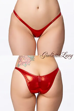 ギラギラシースルーハイレグハーフバックショーツ・レッドラメ