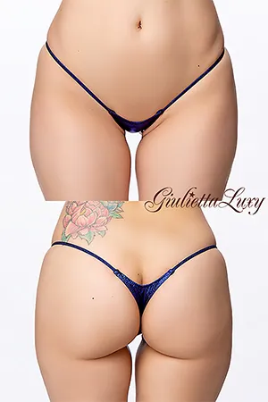 ギラギラシースルー極小マイクロTバックショーツ・ブルーラメ