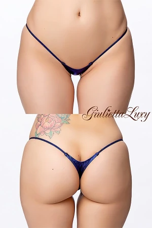 ギラギラシースルー極小マイクロTバックショーツ・ブルーラメ