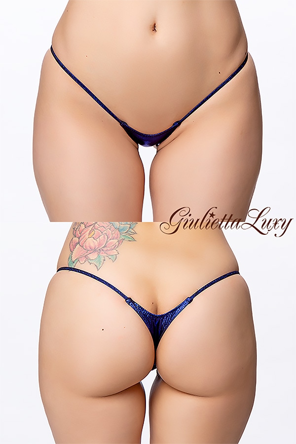 ギラギラシースルー極小マイクロTバックショーツ・ブルーラメ