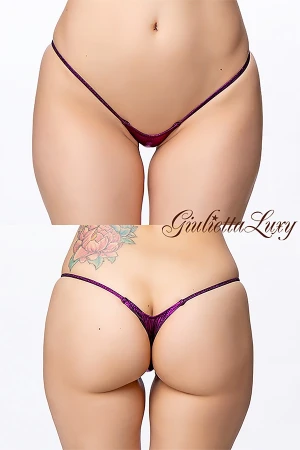 ギラギラシースルー極小マイクロTバックショーツ・パープルラメ