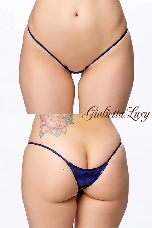 ギラギラシースルー極小マイクロハーフバックショーツ・ブルーラメ