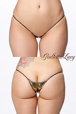 ギラギラシースルー極小マイクロハーフバックショーツ・ゴールドブラックラメ