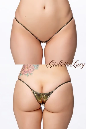 ギラギラシースルー極小マイクロハーフバックショーツ・ゴールドブラックラメ