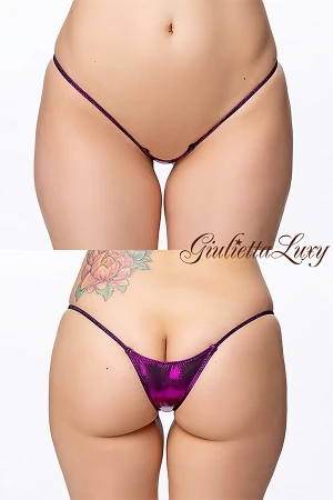 ギラギラシースルー極小マイクロハーフバックショーツ・パープルラメ