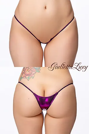 ギラギラシースルー極小マイクロハーフバックショーツ・パープルラメ