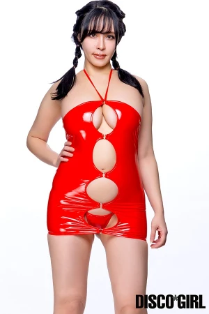 エナメルフロントアンドバックオープンボディコン・レッド