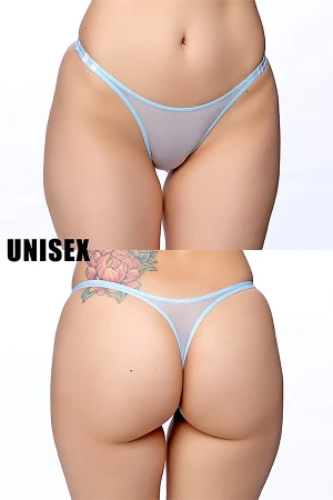 【ユニセックス】すけすけシースルーブルマ風Tバックショーツ・サックス