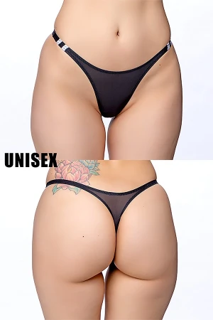 【ユニセックス】すけすけシースルーブルマ風Tバックショーツ・ブラック