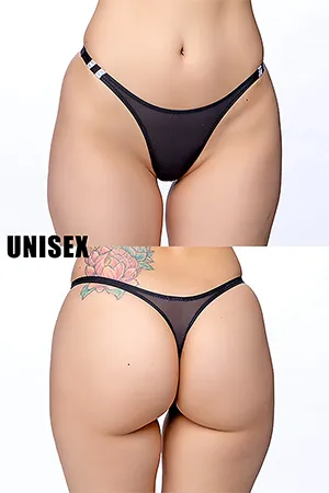 【ユニセックス】すけすけシースルーブルマ風Tバックショーツ・ブラック