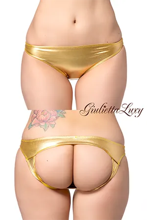 【ユニセックス】バックオープンメタリックショーツ・ゴールド