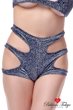 サイドカットホットパンツ・ブラックラメ