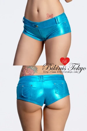 マイクロミニ ホットパンツ・ラメターコイズ