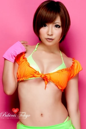 胸りぼん前結びワッフルトップス・オレンジ