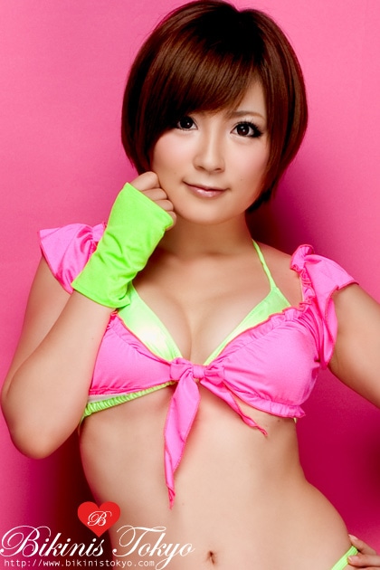 胸りぼん前結びワッフルトップス・ホットピンク